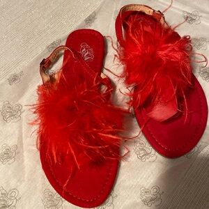Red color sandals with feathers size 7 1/2 #037